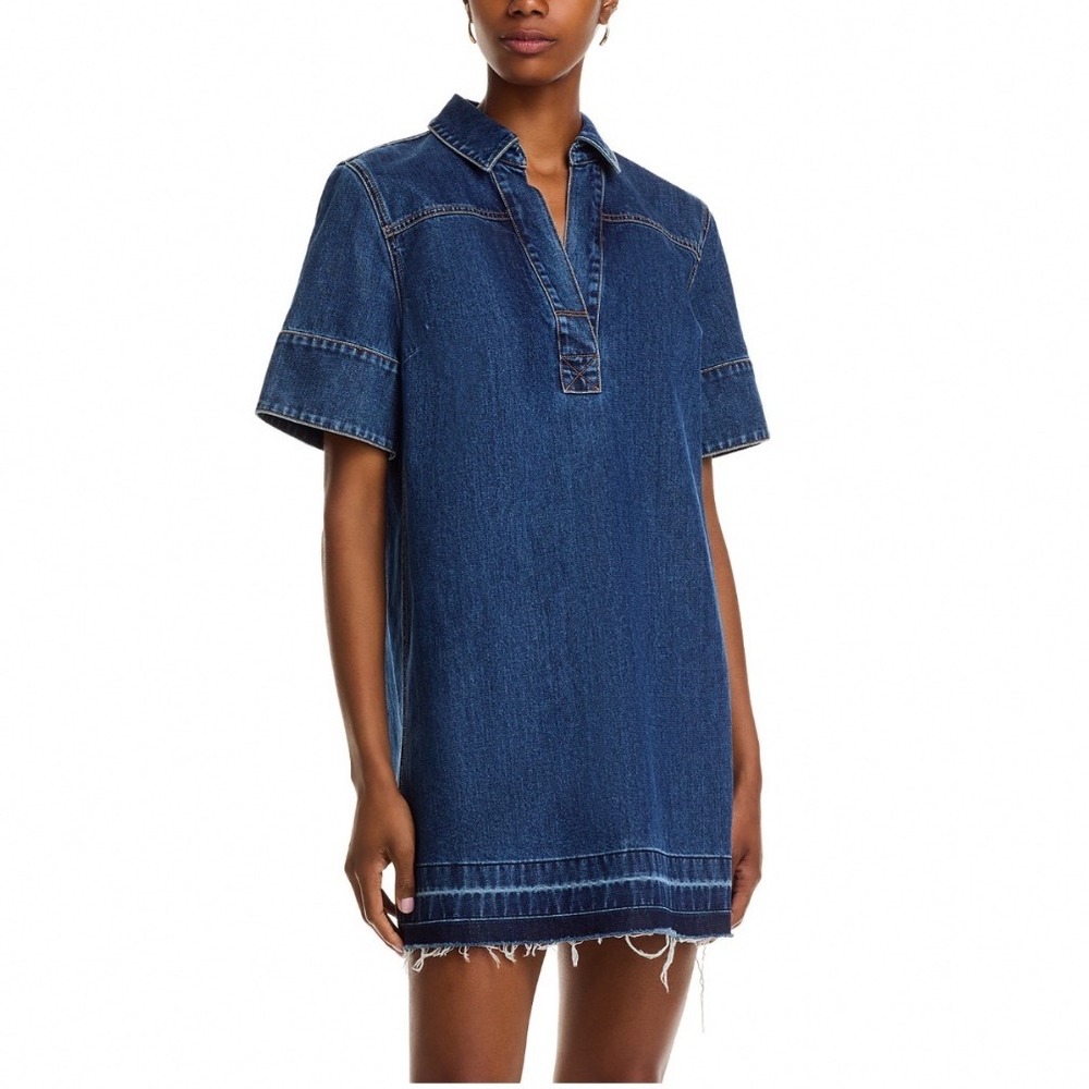 Veronica Beard Felice Denim Released Hem Mini Dress Stoned Bright Blue Medium